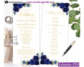 Navy Blue Wedding Program template tea length, (39)